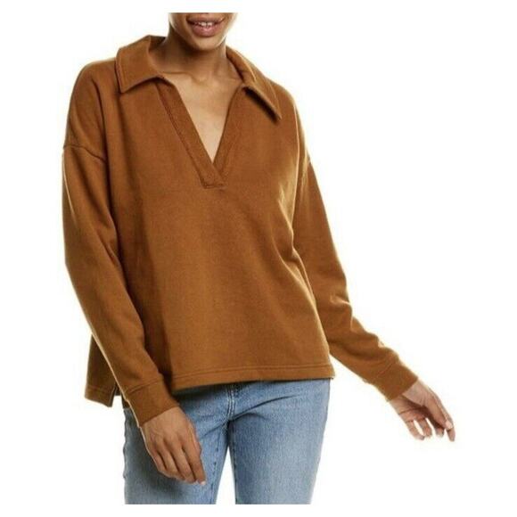 Madewell Tops - Madewell Polo Sweatshirt Womens (Size ?) Spread Collar Cotton Hemp Oversized